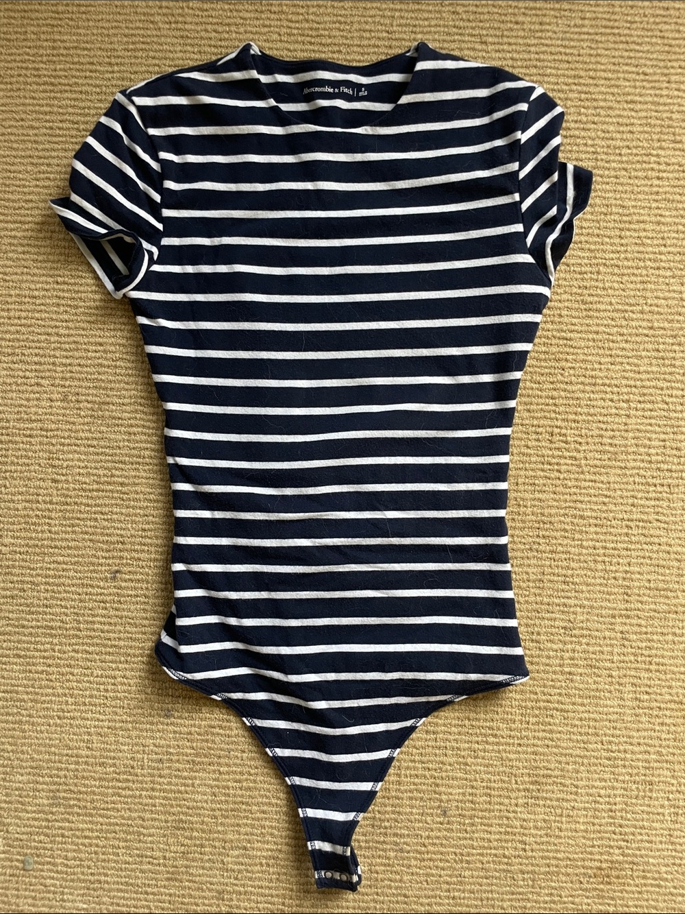 Abercrombie & Fitch Navy and White Striped Short Sleeve Bodysuit